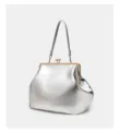 Large silver kiss-lock evening bag metal frame elegant clutch handbag for women - Silver