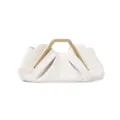 White pleated clutch bag for women with geometric gold metal handle elegant evening purse - White