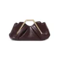 Chic dark brown leather clutch bag with distinctive metal handle elegant pleated evening bag - Coffee