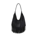 Black Fringe Shoulder Bag Hobo Bag Casual PU Leather Handbag for Women 2025 - S / Black