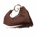 Brown suede fringe handbag with unique gold spiral handle stylish women evening clutch bag - Coffee