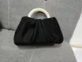 Sac à main cloud plissé noir pour femmes avec élégante poignée de perles, mini sac doux. - Noir Classique