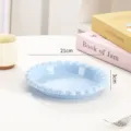 Primer plano del plato de plástico azul claro festoneado, ideal para fruta y aperitivos en casa. - Azul