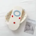 Cute cotton low-cut boat socks with blue circle and red dots pattern for summer daily wear. - One Size (35-39) / 16 White Blue Edge Red Dot