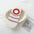 Cute women invisible boat socks, cotton low cut sock with red circle striped design. - One Size (35-39) / 18 White Red Mouth Red Blue Stripe