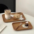 Wood grain rectangular plastic tray for kitchen, cafe, dessert, bread and cup storage. - Medium Size 24x17x1.5cm