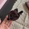 Retro stoffa rosa strass molletta per capelli, elegante becco d'anatra marrone donna. - Caffè a pois