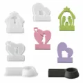 Ensemble de moules en silicone pour bougeoir avec motifs de famille et dimensions détaillées. - Ensemble De Moules De Bougeoir - 6129