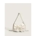 White chic bow handbag with pearl chain strap, elegant shoulder bag for women daily wear. - White