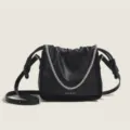 Sac à bandoulière noir froncé avec chaîne, sac croisé élégant pour femmes élégantes - Noir