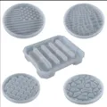 Silicone coaster tray mold set with flag, scale and rock textures for DIY casting crafts. - Storage Coaster 1+4 Combo Set