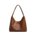 Sac a main souple en cuir marron pour femme, sac hobo minimaliste vintage avec fermeture eclair. - Beige