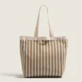 Grand sac cabas en toile rayée pour femme, sac à bandoulière décontracté pour le travail. - Kaki