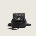Mini sac à dos en cuir matelassé noir avec bandoulière chaîne et fermoir tourniquet - Noir
