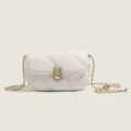 Elegant white quilted chain crossbody bag for women, stylish mini shoulder bag with gold hardware. - White