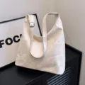Grand sac porté épaule souple en cuir PU, élégant fourre-tout cabas et sac bandoulière. - Blanc