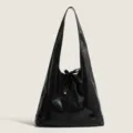 Sac à épaule en cuir PU noir pour femmes, grand sac cabas fourre-tout décontracté et minimaliste. - Noir