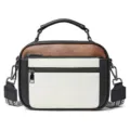 Color-block crossbody bag for women with top handle and adjustable strap white black - Black White Brown