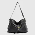 Sac à épaule cabas en cuir noir grande capacité vintage moto fourre-tout pour femme vue principale - Noir