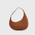 Stylish brown crescent shoulder bag for women, chic underarm hobo bag with smooth zipper closure. - Brown