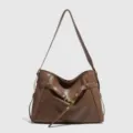Sac à bandoulière marron en cuir rétro pour femme, cabas spacieux au design élégant de ceinture. - Marron