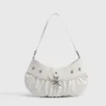 White star hobo shoulder bag for women, trendy pleated PU leather casual crossbody bag with star pendant. - White