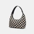 Sac hobo à carreaux noir et blanc, sac à main rétro sur l'épaule, élégante pochette en toile. - Sac Noir