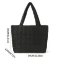 Black quilted puffer tote bag large capacity casual commuter shoulder bag daily use - Black
