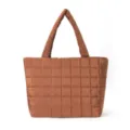 Brown Quilted Puffer Tote Bag Autumn Winter Fashion Large Capacity Lightweight Shoulder Bag - Brown