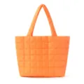 Bright orange quilted shoulder bag, stylish lightweight down puffer tote for autumn winter. - Orange