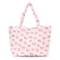 Quilted tote bag with pink bow pattern, soft puffer shoulder bag for casual daily use. - Pink Bow