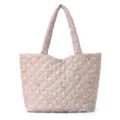 Quilted tote bag for women, cute bear print shoulder bag, lightweight casual handbag, winter. - Khaki Bear