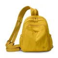 Stylish yellow nylon mini backpack for women, lightweight multi-compartment travel casual daypack. - Yellow