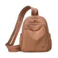 Compact nylon women backpack with multi pockets casual daily commuter bag brown - Rouge Red