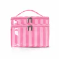 Bolsa cosmética de rayas de doble capa, gran organizador de maquillaje de viaje en rosa elegante. - Rayas Rosa Fucsia