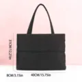 Black quilted puffer tote bag, casual lightweight shoulder handbag with padded design, 40cm. - Style 0999 / Black