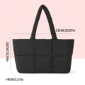 Black quilted tote bag, winter lightweight down shoulder bag, large capacity casual handbag. - Style 1001 / Black