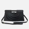 Élégant sac à main bandoulière plissé noir avec poignée supérieure, style rétro chic. - Noir
