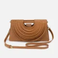 Brown pleated handbag for women, stylish arch design shoulder bag with adjustable strap. - Coffee
