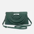 Dark green pleated shoulder bag for women, elegant arch handle handbag with adjustable strap. - Dark Green