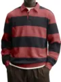 Maglietta polo a maniche lunghe a righe da uomo top casual ampio con revers per primavera - Taglia M / Top / Rosso