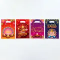 Diwali gift bags with Ganesha and diya prints, festive plastic die-cut shopping bags set of 4. - 10 Pieces/Pack / 18x25cm