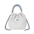 Japanese style quilted mirrorless camera bag with drawstring and blue handle for women. - Light Blue