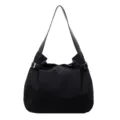 Minimalist black nylon shoulder bag, lightweight casual commute tote handbag for women. - Black