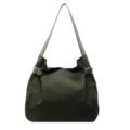 Women's simple solid nylon shoulder bag daily commute tote handbag front view display - Green