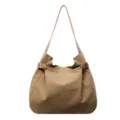 Minimalist lightweight nylon shoulder bag, khaki casual work commuting hobo tote bag. - Khaki