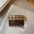 Squisito pettine per capelli coreano con strass fermaglio frangia brillante accessorio styling donna - Tè Champagne
