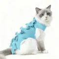 Cute cat recovery suit breathable postoperative pet wear anti licking female cat clothes blue - S / Blue
