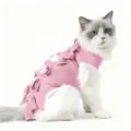 Cute pink cat recovery suit female pet surgery dress anti-licking breathable clothes for cats - S / Pink