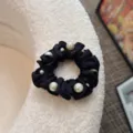 Cordoncino per capelli nero in tessuto plissettato con perle eleganti stile coreano. - Stile con Perle / Nero